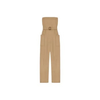 SAINT LAURENT Strapless Belted Cotton Jumpsuit
