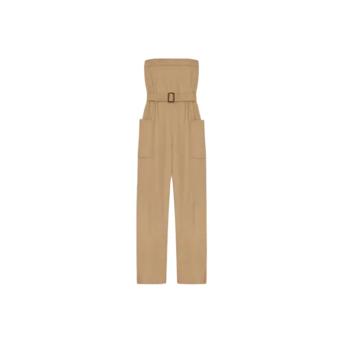 SAINT LAURENT Strapless Belted Cotton Jumpsuit