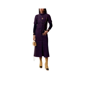 CHANEL Short-Sleeved Dresses Women's Purple