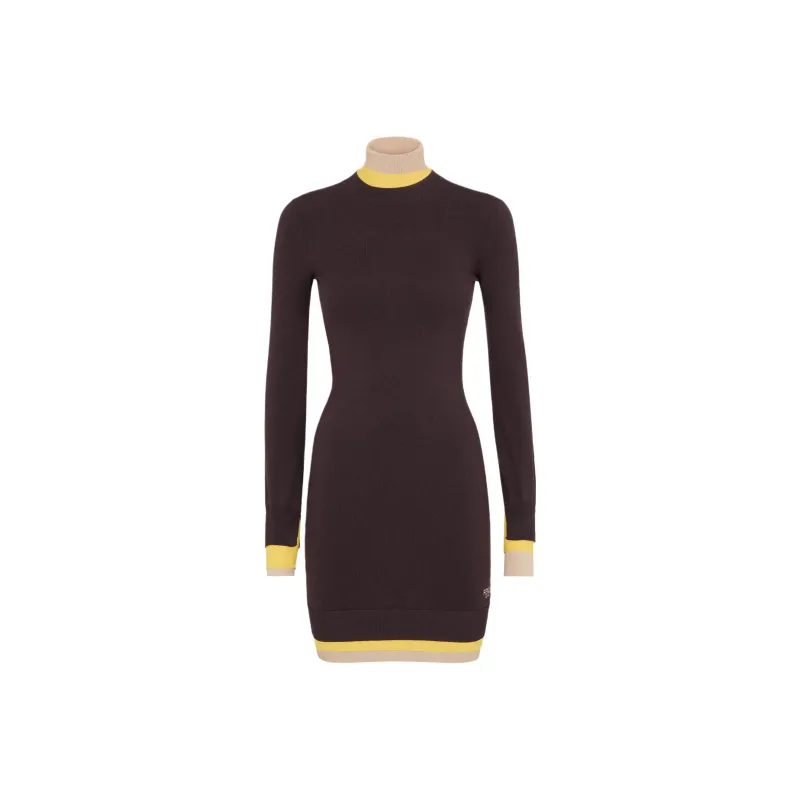 FENDI Logo Embroidered High Neck Knitted Dress-0