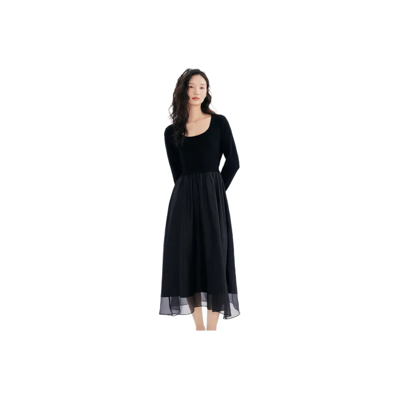 Fragment Long Sleeved Dresses Women's Black-0