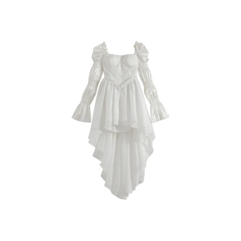 Qiuerle Long Sleeved Dresses Women's White-0
