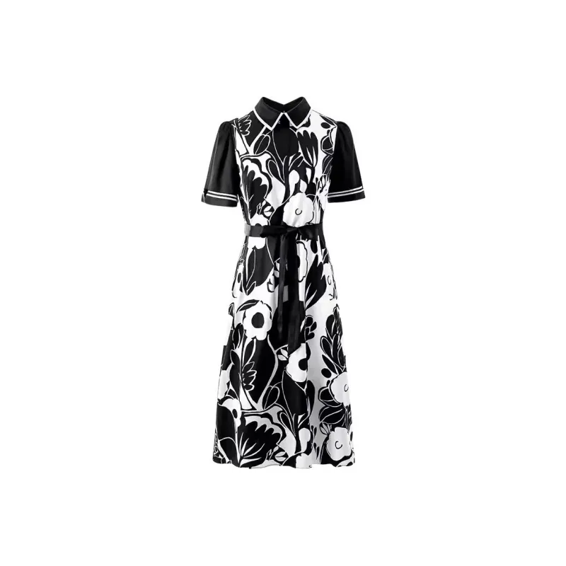 Yi Mengyuan Lace Up Silk Short Sleeved Dress Women's-4