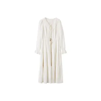 XIANGYING Long Sleeved Dress Women's Beige