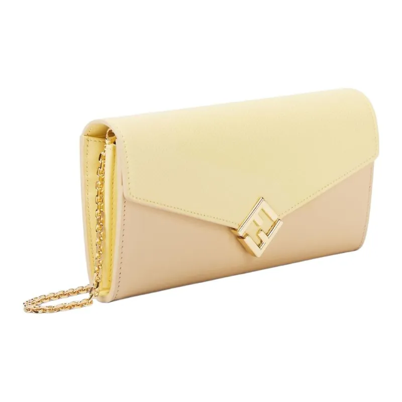 FENDI FF Diamonds Series Calfskin Wallet, Shoulder Bag Women's Yellow-1