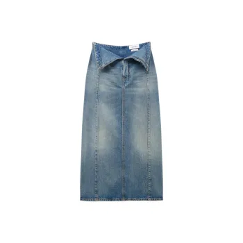 Alexander McQueen Fold Over Waist Denim Skirt