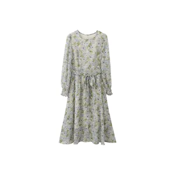 VIMLY Long-Sleeved Dresses Women's Blue Floral