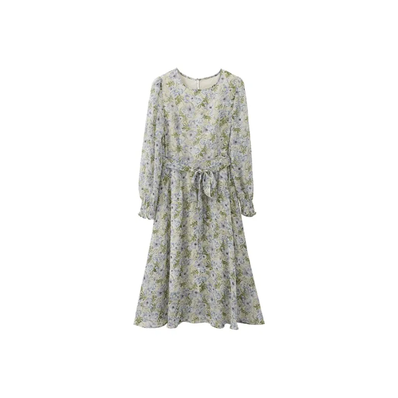VIMLY Long-Sleeved Dresses Women's Blue Floral-0