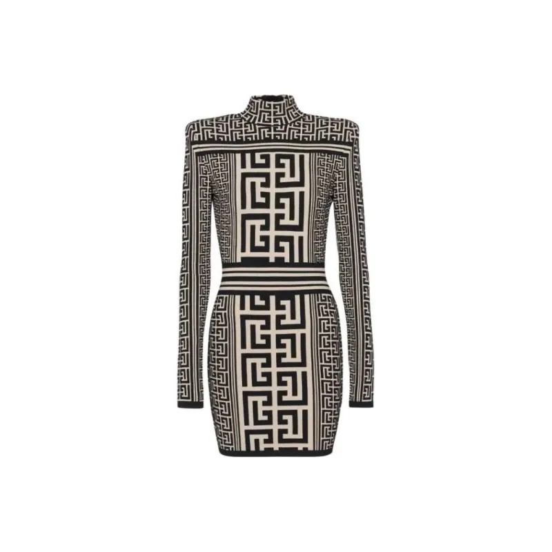BALMAIN Monogram Knitted Mini Dress-0