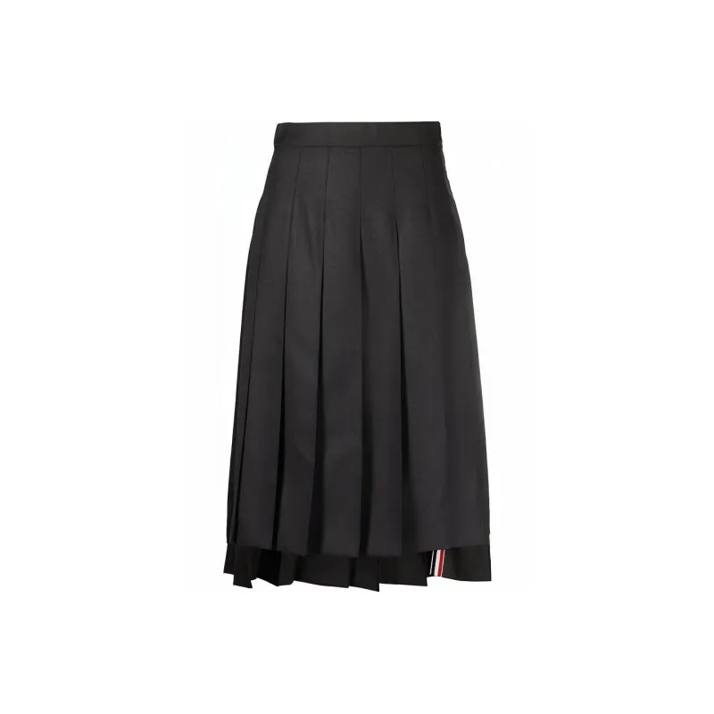 THOM BROWNE High Waist Pleated Midi Skirt-0