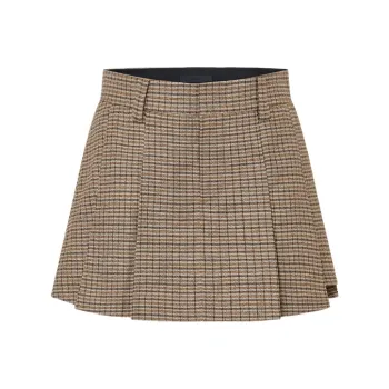 MOCO Casual Shorts Women's Gray Brown Plaid
