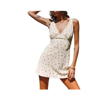 PRINCESS POLLY NELLIE MINI DRESS Sleeveless Dress Women's White Yellow Floral