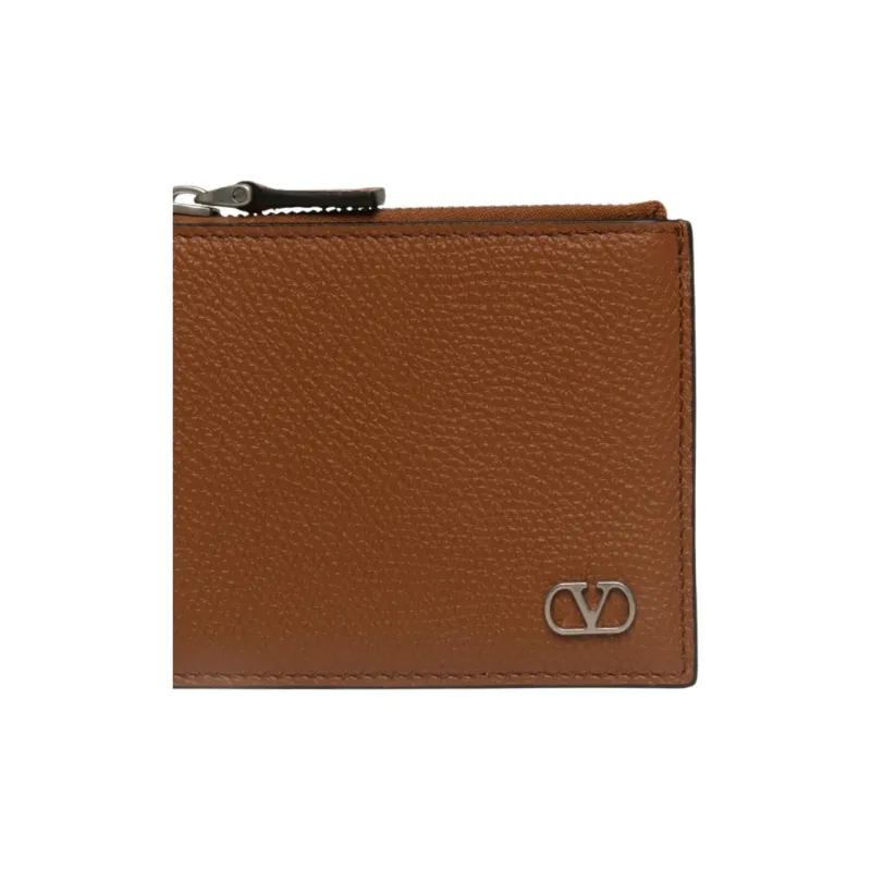 Valentino VLogo Signature Calfskin Card Holder Men's Brown-2