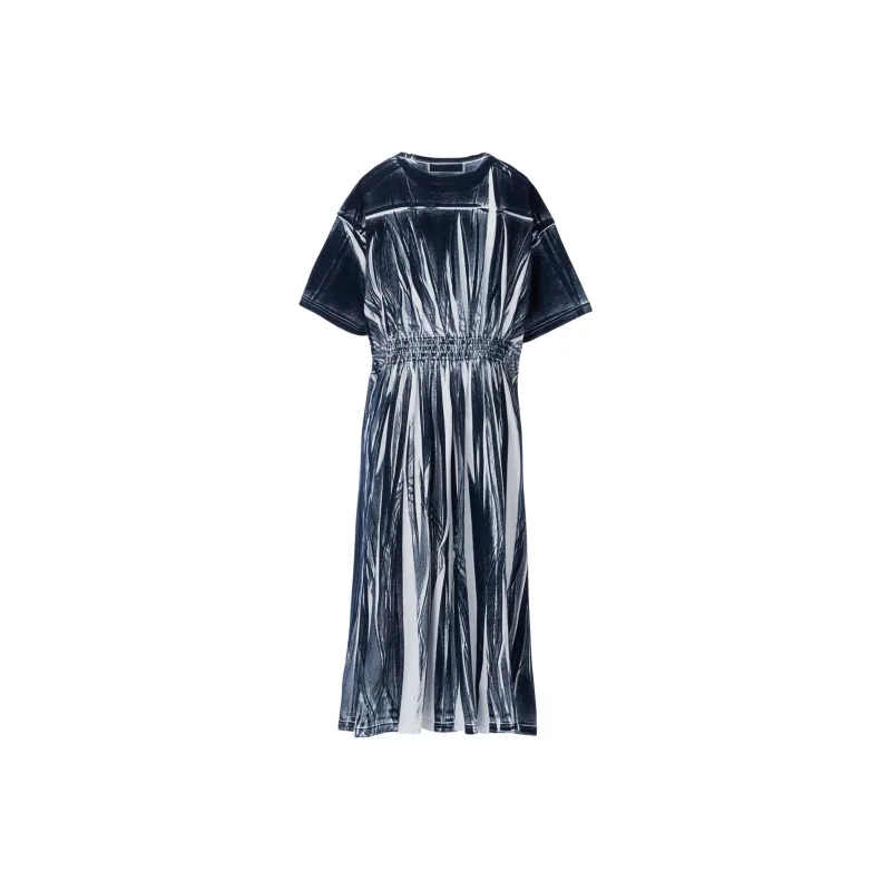 Onitsuka Tiger PRINTED SS25 Short-Sleeved Dresses Women's White/Navy Blue-2