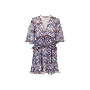 GANNI Floral Printed Flounce Mini Dress