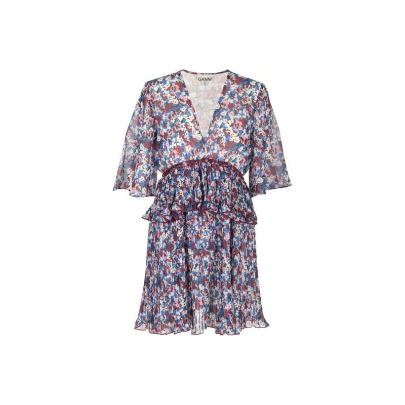 GANNI Floral Printed Flounce Mini Dress-0