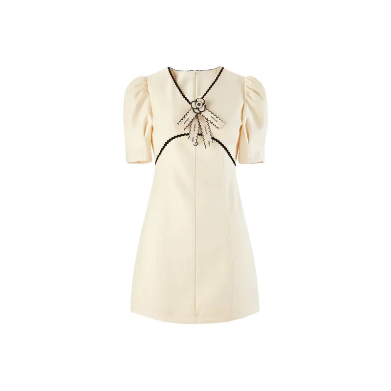 PEACEBIRD Short Sleeved Dress Women's Beige Yellow-0