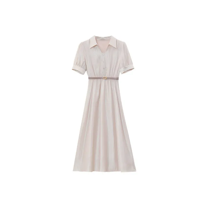PLANE DRIFT Short Sleeved Dress Women's Light Pink Belt-0