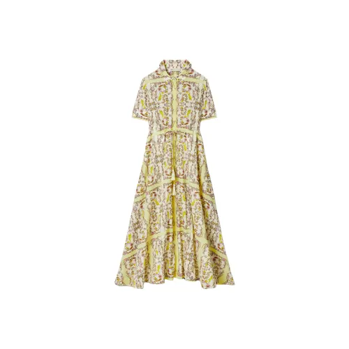TORY BURCH Short Sleeved Dress Women's Yellow Green Field Dialogue