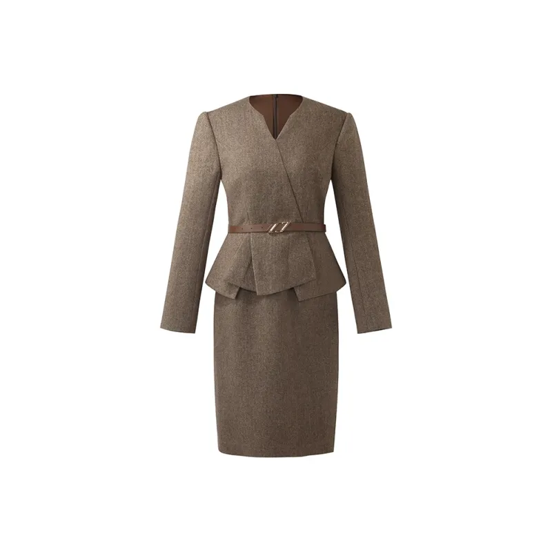 GOELIA Long Sleeved Dress Women's Coffee-0