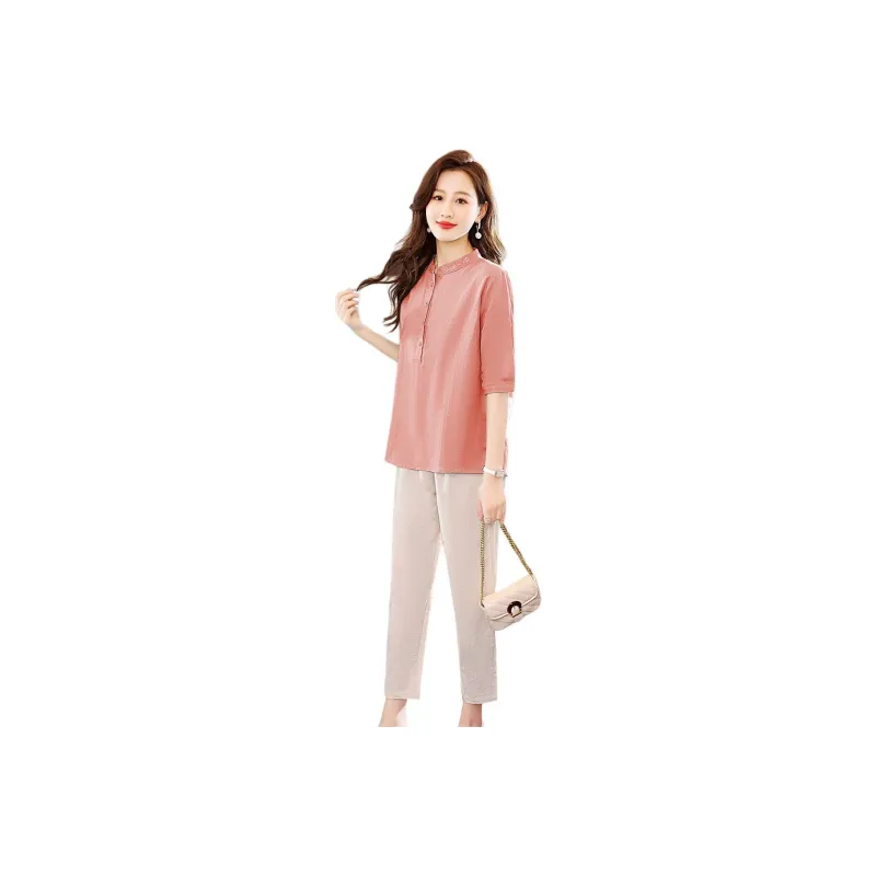 IVENI SS24 Casual Suit Women's Pink Top White Bottom-0