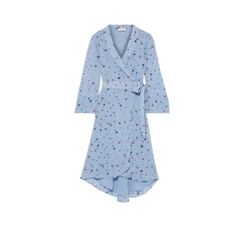 GANNI Long Sleeved Dress Women's Blue-0