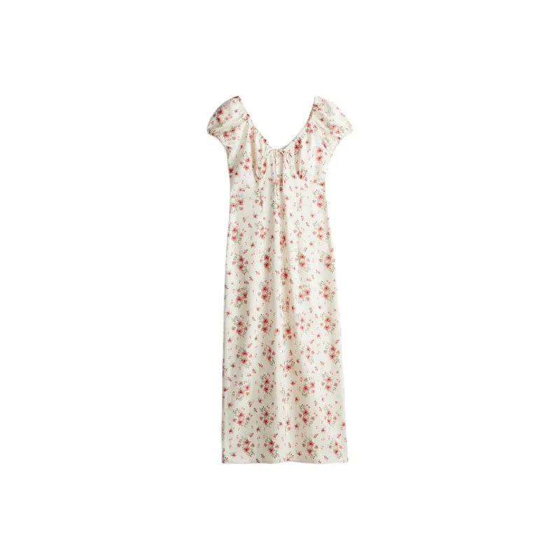 H&M Short Sleeved Dress Women's White/Floral-0