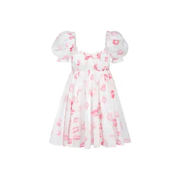 Selkie Collection SS23 Short Sleeved Dress Women's Red Lip Print