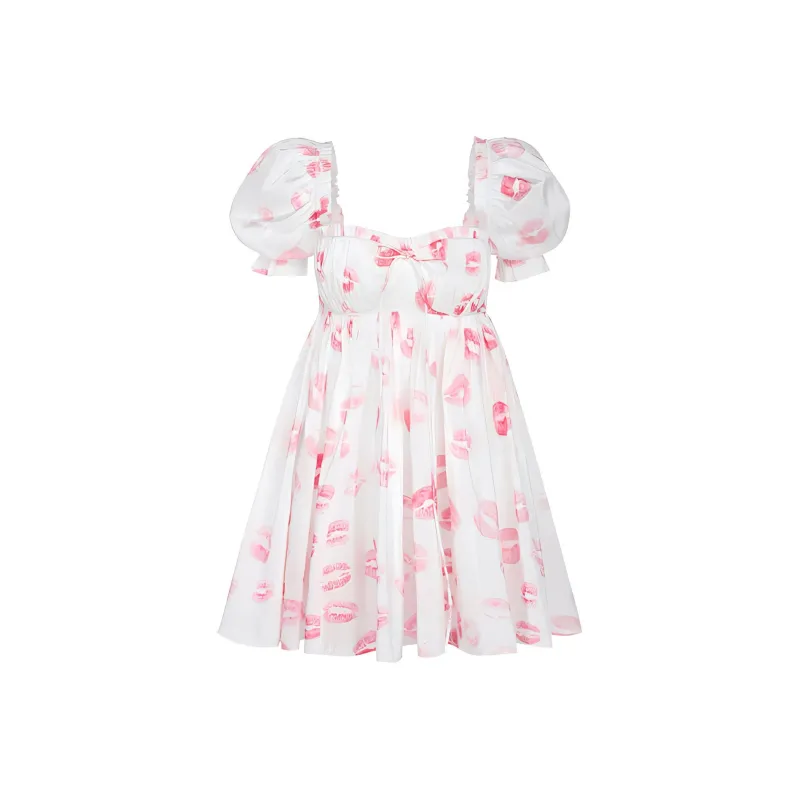 Selkie Collection SS23 Short Sleeved Dress Women's Red Lip Print-0