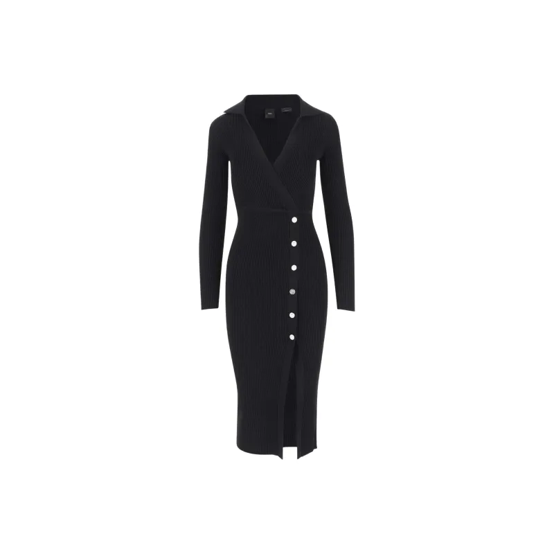 PINKO Fine Ribbed Wrapped Midi Dress-0