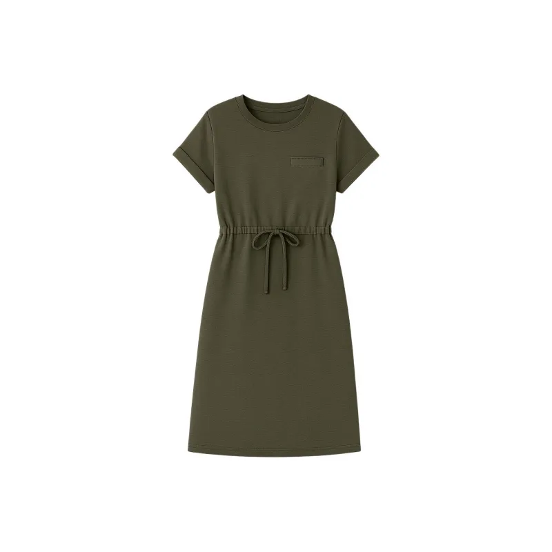 LUYOUYE Short Sleeved Dress Women's Gray Olive Green-0