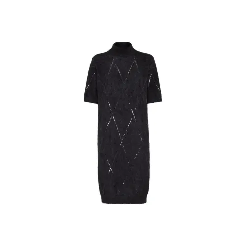 Brunello Cucinelli Sequin Embellished Roll-Neck Midi Dress