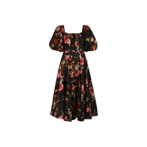 Selkie Collection SS24 Short Sleeved Dress Women's Black With Midnight Floral Print
