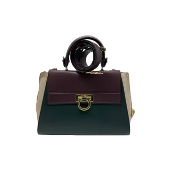FERRAGAMO Leather Shoulder Bag, Crossbody Bag, Handbag Women's Beige & Jasper