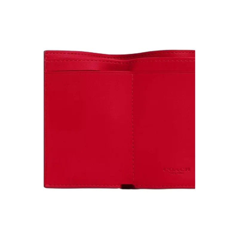 COACH Coated Canvas With Leather Wallet Mini Women's Red-3