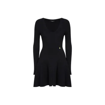 BALMAIN Ribbed V Neck Mini Dress