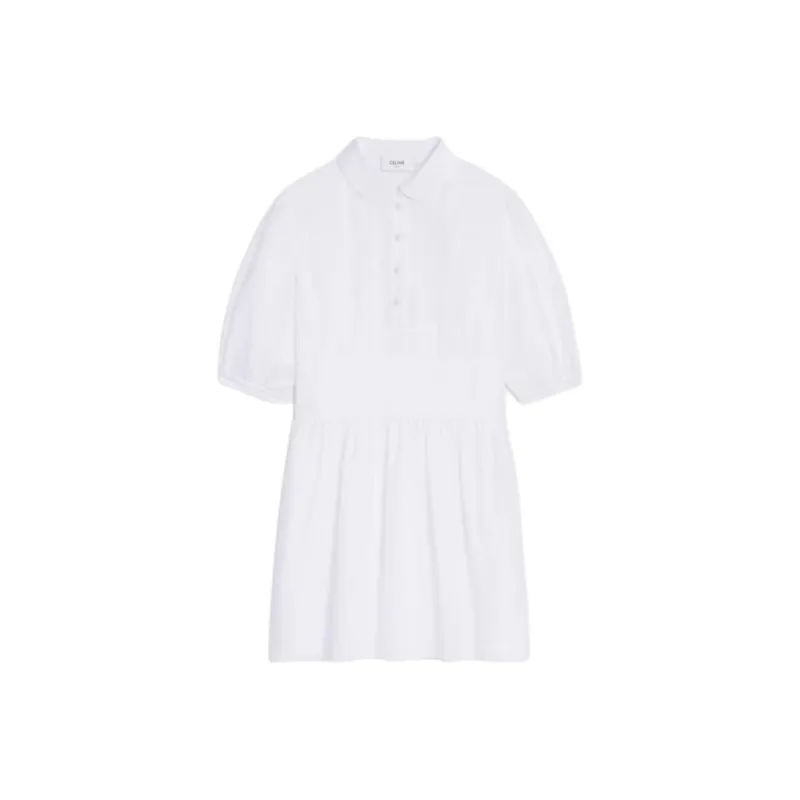 CELINE Babydoll Mini Dress In Striped Cotton Voile-0