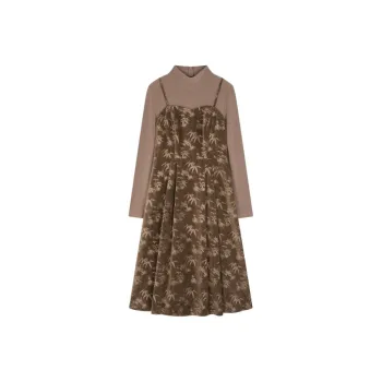 XWI Long Sleeved Dresses Women's Bamboo Leaf Coffee