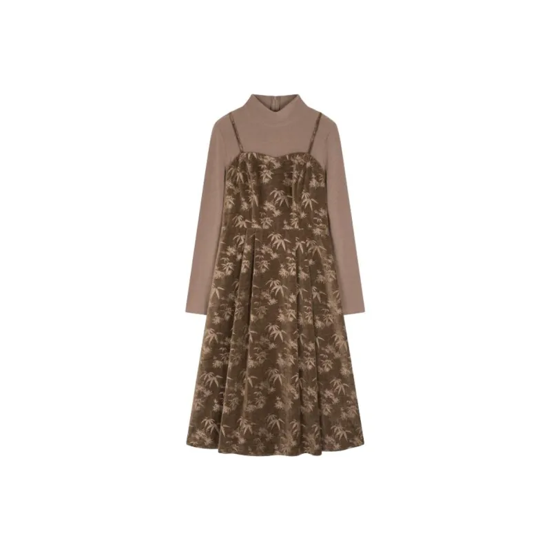 XWI Long Sleeved Dresses Women's Bamboo Leaf Coffee-0