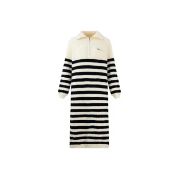 BASIC HOUSE Long-Sleeved Dresses Women's Black White Stripes