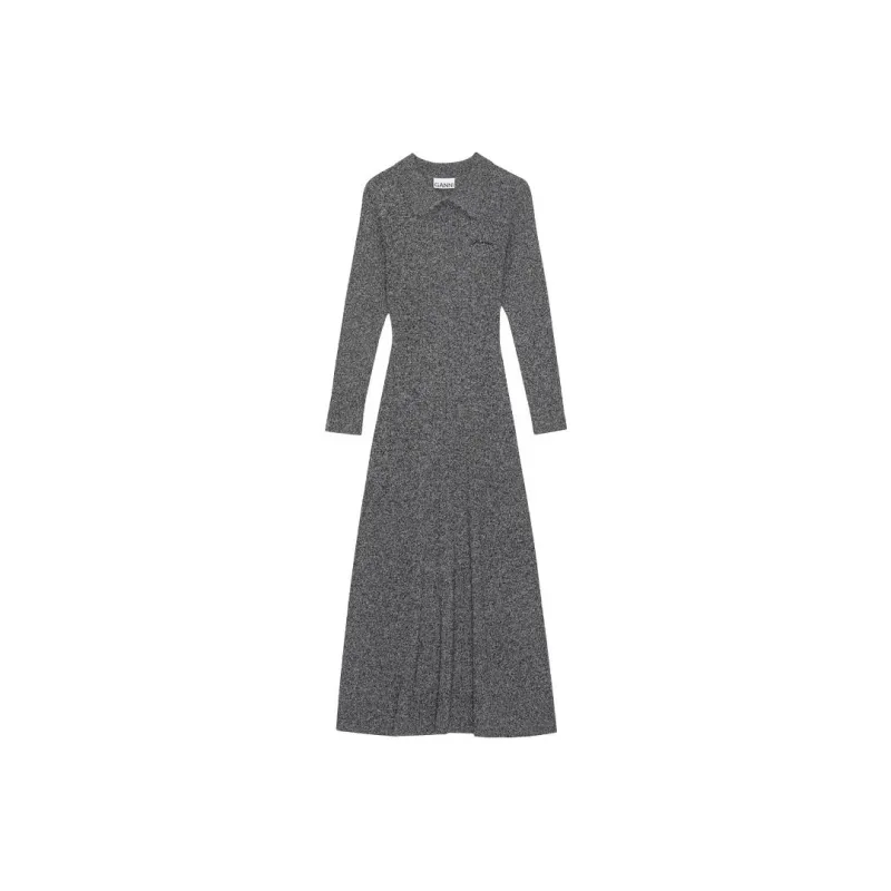 GANNI SS24 Long Sleeved Dress Women's Ebony Wood Mixed Color-0