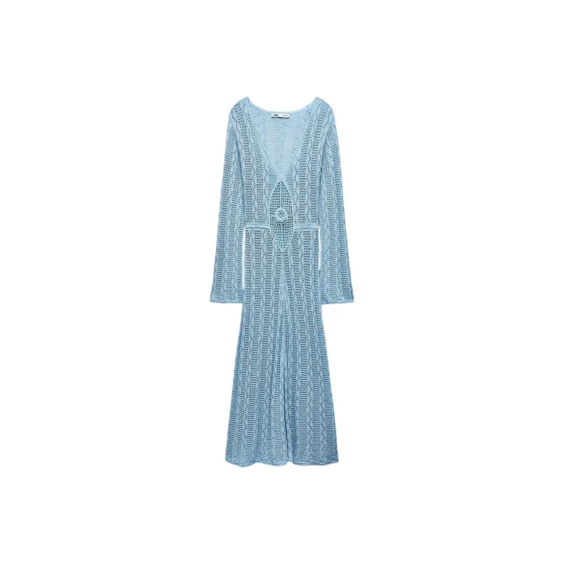 ZARA Long-Sleeved Dresses Women's Light Blue-0