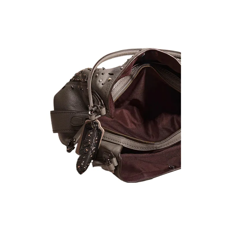 COACH Edie Leather Tote Bag, Shopping Bag, Handbag, Shoulder Bag Large Size Women's Deep Bronze & Heather Gray-4