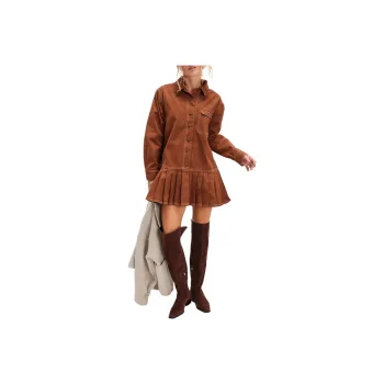 FREE PEOPLE Connor Mini Dress Long-Sleeved Dresses Women's Golden Brown/Gold Brown