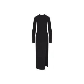 SKIMS FW24 SOFT LOUNGE LONG SLEEVE SLIT DRESS Long Sleeved Dresses Women's ONYX/Onyx