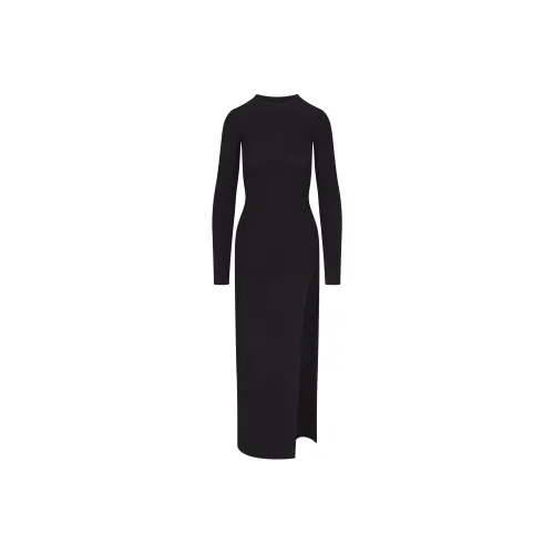 SKIMS FW24 SOFT LOUNGE LONG SLEEVE SLIT DRESS Long Sleeved Dresses Women's ONYX/Onyx