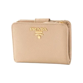 PRADA Saffiano Leather Wallet Women's Beige & Gray