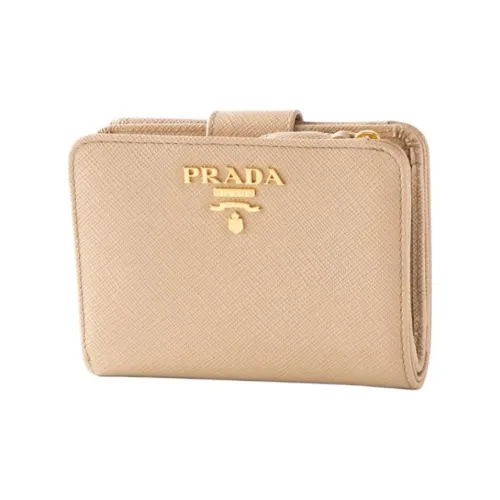 PRADA Saffiano Leather Wallet Women's Beige & jacket