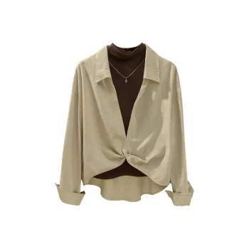 Cypress House Shirt Matching Set Women's Beige Gray+Dark Coffee