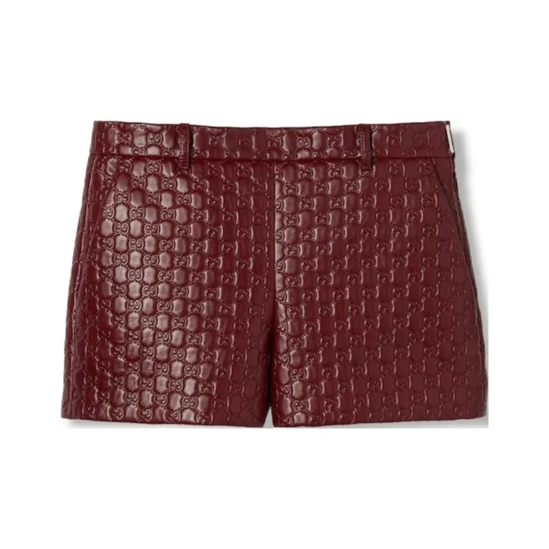 GUCCI Embossed Leather Shorts 'Rosso Ancora'-0